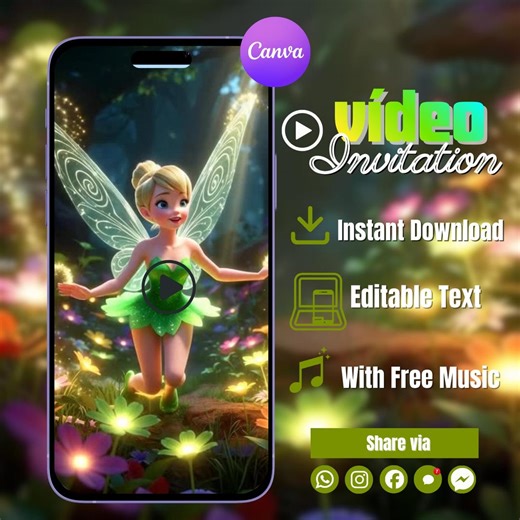Tinker Bell Animated Video Invitation, Fairy Garden Birthday Canva Template (digital Download) - Etsy