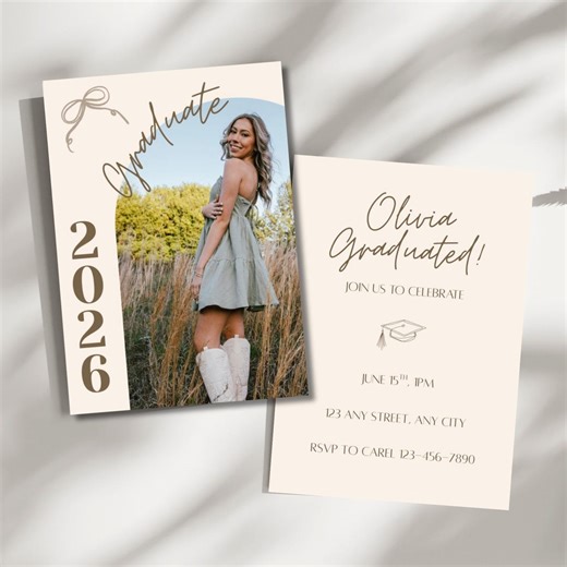 2026 Western Beige Graduation Invitation Template, Instant Download, Printable Card Canva - Etsy