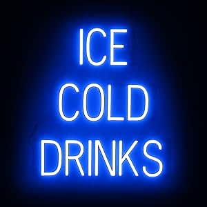 SpellBrite ICE COLD DRINKS Sign | Drink-Related Sign with Neon Look, Blue LED Light Source | 21.9" x 23.8"