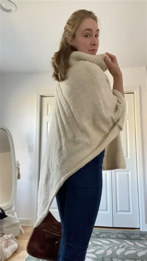 Thrifted outfit styling ✨ thrifted cowl neck poncho, Ralph Lauren heeled booties and Coach purse