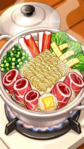 Make Ramen Hot Pot With Me | Cozy Anime Loop #food #porkbelly #cartoon #ghibli