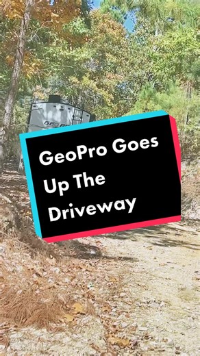 Taking the GeoPro up our driveway. #brookeandgary #newrvers #geopro19fbs #geoproadventures #arkansas #camperlife