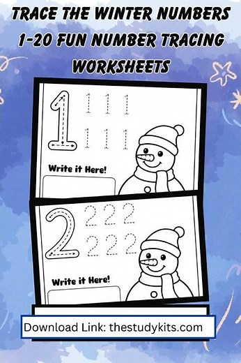 Trace the Winter Numbers 1 20 Fun Number Tracing Worksheets