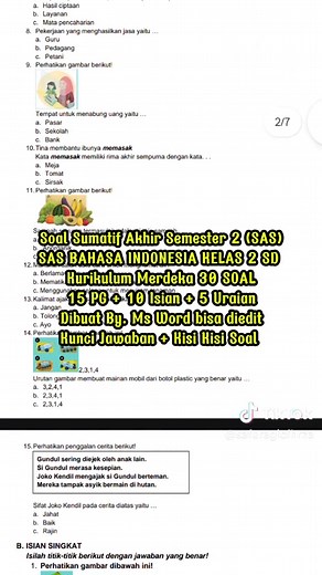Soal SAS Bahasa Indonesia Kelas 2 SD disertai kisi kisi dan kunci jawaban. #soalsumatif #sumatifbahasaindonesia #sas #sasbahasaindonesia #kelas2 #gurukelas2 #gurukelas #gurusd #guru #gurutiktok