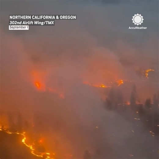 391K views · 8.5K reactions | From the sky, the fight against wildfires looks even more intense - an Air Force aircraft soars in to drop fire retardant over blazes in Northern California and Oregon. | AccuWeather | Facebook