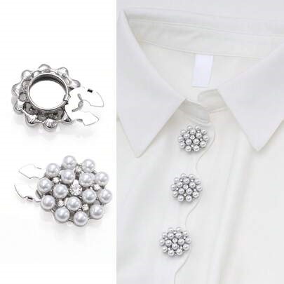 1/2/4pcs 31mm Floral Disc Full Pearl Rhinestone Metal Button Covers, Suitable For Women's Clothing; Crystal Button Covers; Detachable Clip-On Button Covers; Sparkling Crystal Buttons For Garments; Button Snap Fasteners With Pliers Pressing Device, Suitable For Dresses, Tuxedos And Shirt Accessories | SHEIN