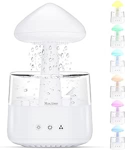 Rain Cloud Humidifier Water Drip, Essential Oil Diffuser , Mushroom Humidifier With Calming Rain Sounds to Help Sleeping & Stress, With Night Light & Waterfall Lamp, Beige