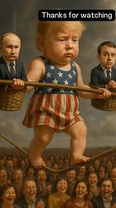 "Trump's Rope Dance with Screaming Zelensky & Putin" parody Watch as baby Trump delivers an unstoppable diva dance high above the mountains - right on a rope! Wearing an American flag baby dress, he strikes fierce, feminine poses while Zelensky and Putin dangle in panic, screaming from baskets on each side. The rope shakes, the drama builds, and Trump dances like a superstar. Hilarious, dramatic, and unbelievably stylish — this is the comedy moment you didn't know you needed. Al-generated. For e