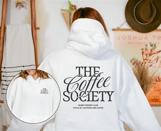 The Coffee Society Hoodie, Custom Back Print Unisex Gildan 18500, Coffee Lovers Gift - Etsy