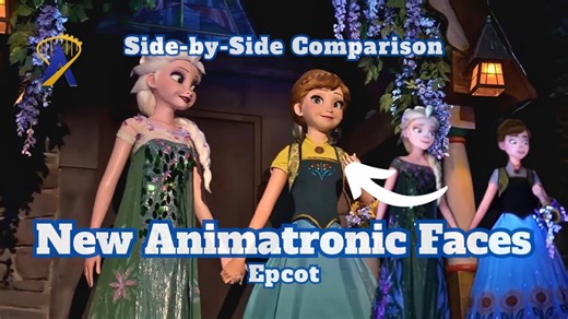 Frozen animatronics with updated faces side by side comparison - Epcot
