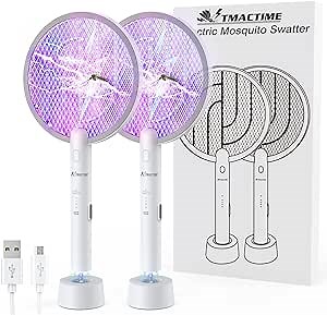 TMACTIME 2 x Electric Mosquito Racket – 4000 V USB Rechargeable LED Light with Battery, Suitable for Home, Bedroom, Kitchen, Balcony