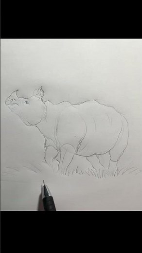 Speed sketch of one horn Rhino/#shorts/ How to draw Rhino/ Really easy to draw Rhino for beginners