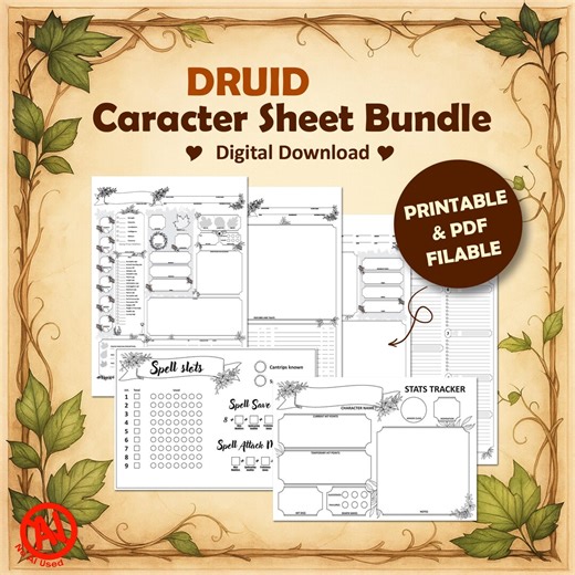 D&D 5e Druid Character Sheet Bundle | Digital Download | PDF Fill-able - Etsy