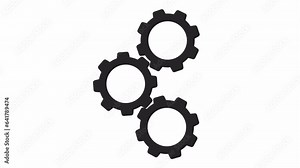 Rotating gears bw outline 2D object animation. Engine cogs in motion monochrome linear cartoon 4K video. Machine parts. Industry progress. Cogwheels animated item isolated on white background