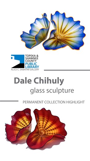 Dale Chihuly is one of the most acclaimed glass artists of our time. Star-tipped optic molds create the rippled patterns of his Persian pieces, adding fascinating detail and sense of movement. Currently on display in our Rotunda, these pieces are part of the library's Alice C Sabatini Art Gallery permanent collection. Stop by to enjoy them, and if you want to see more Chihuly and learn about his work, check out the four books about the artist in our nonfiction wing. | Topeka & Shawnee County Pub