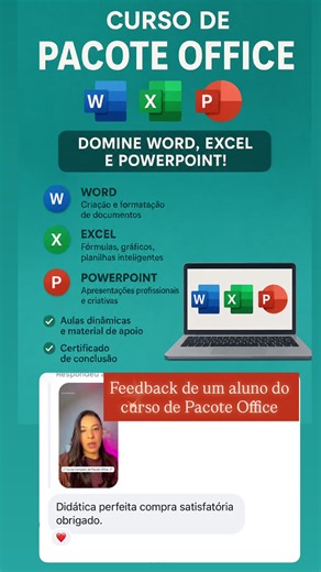 Feedback de um aluno do curso de Pacote Office 👨‍💻. #informatica #pacoteoffice #excel #word #cursoonline