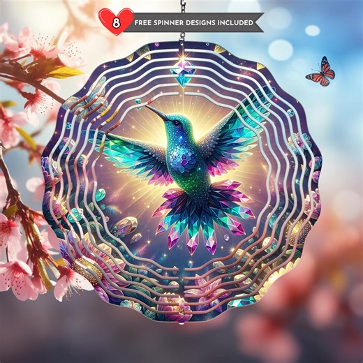 Crystal Hummingbird Wind Spinner PNG, Gemstone Fantasy Hummingbird Sublimation Design, Floral Bird Door Hanger (digital Download) - Etsy