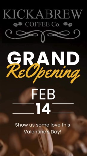 We have missed you!! We are ready to roll with a Grand ReOpening THIS SATURDAY, VALENTINES DAY🤎☕️ Stop by to show us some love, starting at 6:30am. We have new, exciting things to share🤩🤩 Tell everyone you know to meet you in Kickapoo for a much needed Kickabrew… See you soon! | Kickabrew Coffee Co.
