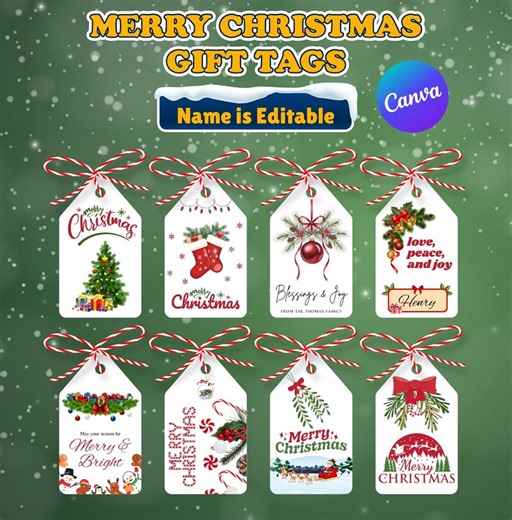 Editable Christmas Gift Tags Printable, Holiday Labels Template, Assorted Christmas Bundle Instant Download - Etsy
