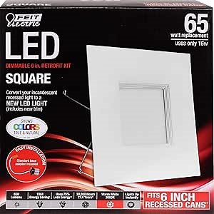 Feit Electric 6 inch LED Recessed Square Flat Panel Downlight, 65W Equivalent, Dimmable, Pre-Mounted Trim, Retrofit Kit, 3000K Warm White, 90+ CRI, 850 Lumens, 30,000-Hour Lifetime, LEDRSQ6/930