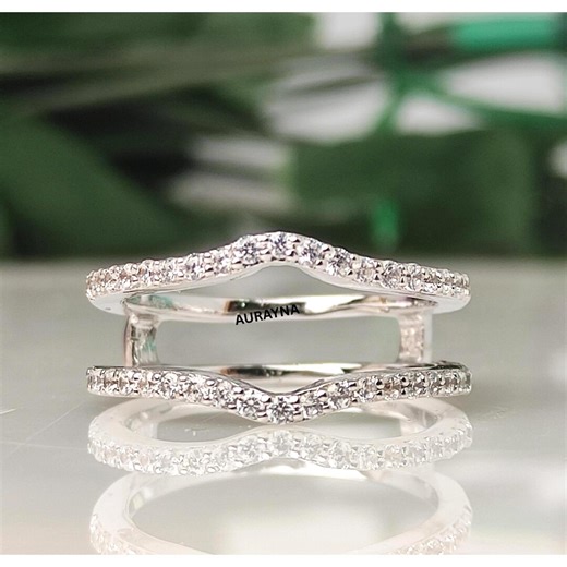 Diamond Wedding Ring Enhancer, Double Curved Band, 925 Sterling Silver Ring Guard, 1/4 Ct Diamond Enhancer Wrap Ring Stackable Wedding Band - Etsy Australia
