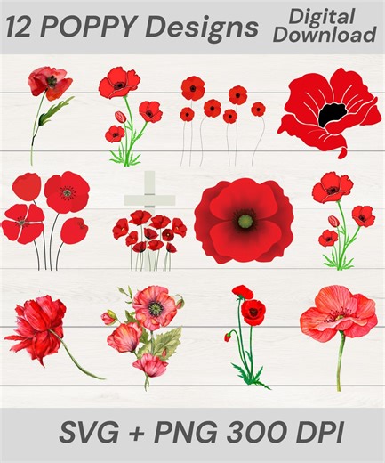 Poppy SVG Bundle \ Poppy Cut Files \ Poppy Flowers SVG \ Poppy Clipart \ Remembrance Day SVG \ Anzac Day Poppy \ Poppy Svg \ Lest We Forget - Etsy