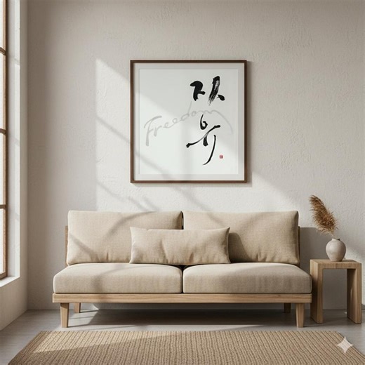 Freedom Korean Calligraphy Art, Minimalist Zen Print (digital Download) - Etsy