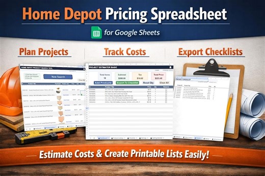 Home Depot Pricing Spreadsheet | Project Cost Calculator | Google Sheets Tool | Checklist & Dashboard | DIY Pro Use - Etsy