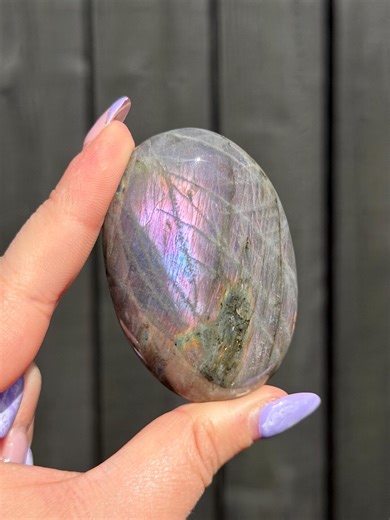 Labradorite Palmstone - Crystal - Purple & Rainbow Flash - Polished Gemstone - High Quality