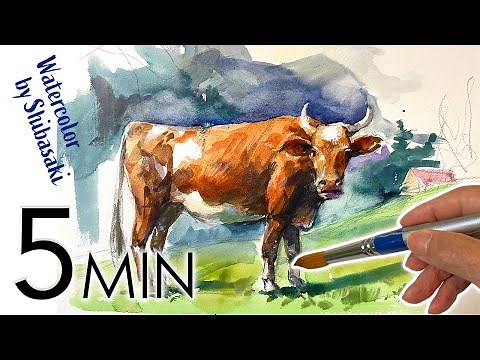 [Eng sub] 5 min Watercolor | How to Draw & Paint a Bull