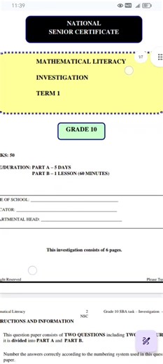 Grade 10 Maths Lit Investigation..... #mathslit #controltest #teacher #parent #notes