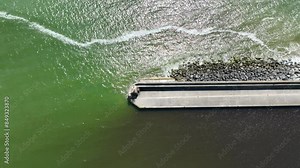 Arklow harbour and avoca river in ireland overhead drone shot