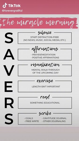 Episode 1 - The Miracle Morning The Miracle Morning by Hal Elrod is a 6-step morning routine using what are called Life S.A.V.E.R.S.: silence, affirmations, visualization, exercise, reading, and scribing. Join me as I dig into each step. #morningroutine #morning #morningmotivation #morningvibes #goodmorning #coffee #morningcoffee #healthylifestyle #motivation #selfcare #fitness #breakfast #skincare #love #sunrise #coffeetime #coffeelover #morningwalk #nature #lifestyle #instagood #yoga #morningi