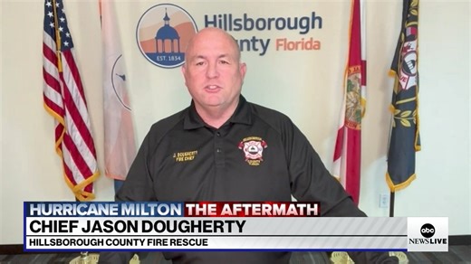 3.8K views · 58 reactions | First responders in Tampa, Florida, are picking up the pieces in the aftermath of Hurricane Milton . The Hillsborough County fire rescue chief has more on the "tremendous damage" and recovery efforts underway. | ABC News Live | Facebook