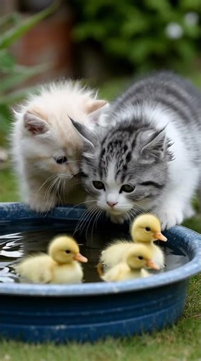 We’ve never seen fluffy swimmers before! #kitten #duckling