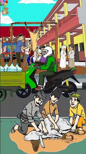 potong sapi kartun suasana hari raya idul adha animasi takbiran kambing kurban di sembelih #sapi