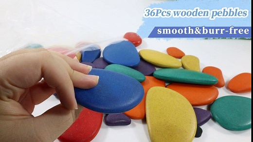 RAEQKS 36Pcs Wooden Sorting Stacking Rocks Toys Colorful Balance Stones Game Montessori Jigsaw Puzzle with 30Pcs Cards Pebbles Building Blocks Set for Preschool Learning Gift for Kids Toddlers 3+ Year