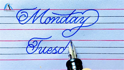 How to write Days Name in Cursive Writing on Four Lines | AK Designer Art