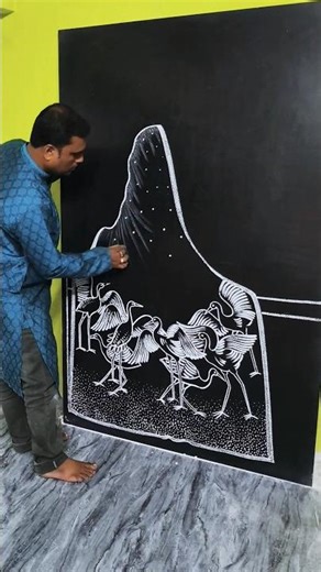 How to Draw a Traditional Village Woman ✍️ | White Chalk Art on Blackboard #shorts #art #shortvideo