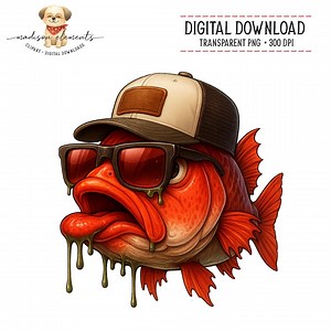 Cool Red Fish Digital PNG Download, Fish With Cap and Shades, Funny Fish Design, Unique Fish Clipart, Trendy Red Fish PNG - Etsy