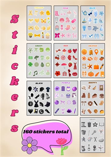 160 Printable Journal Stickers | 10 A4 Sheets | 10 Color Themes | Ready to Print - Etsy