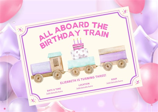 Girl Train Birthday Invitation, Party Train Invite, Kids Choo Choo Theme (digital Download) - Etsy