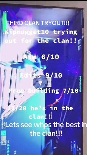 Lets see whos the best in the clan!! So far hes the best!!!#fortnite #clantryouts #fyppppppppppppppppppppppp #fyp #fortniteclantryouts