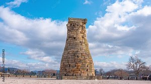 Time lapse Zoom in, Cheomseongdae It the oldest astronomical observatory in Asia. Daereungwon tomb complex, Gyeongju, South Korea.