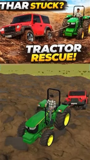 4x4 Thar Fail 😅 Tractor Rescue OP 🚜 #shorts #gaming
