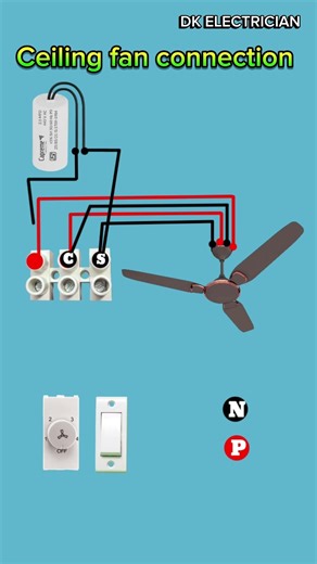 ceiling fan 4 wire connection #animation #wiring #trending #youtubeshorts #electrician #✅