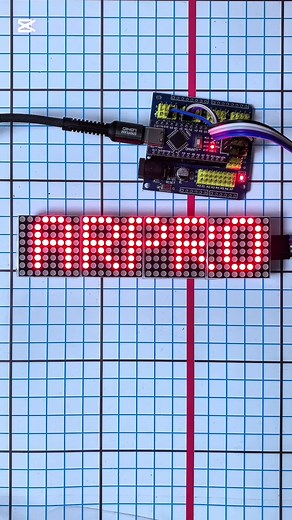 Arduino Scrolling Text on 4-in-1 LED Matrix This project displays animated scrolling text using a 4-in-1 8x8 LED matrix (total 32x8 pixels). Powered by an Arduino and the Parola library, it’s perfect for signage and visual messages. يعرض هذا المشروع نصًا متحركًا باستخدام مصفوفة LED مكونة من 4 وحدات (32x8) يتم التحكم بها عبر الأردوينو. مناسب للشاشات الإعلانية أو الرسائل المتحركة. #Arduino #ArduinoProjects #DIYProjects #TechDIY #Electronics #MakerCommunity #Robotics #TechInnovation #Coding #STEM #