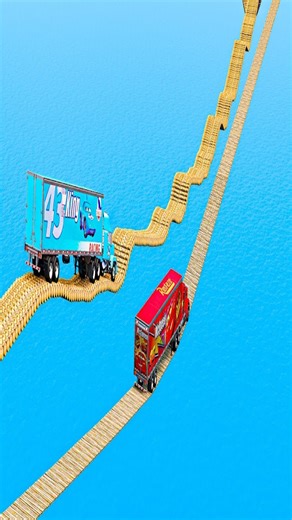 2.6M views · 33K reactions | Mack truck vs Dinoco vs Impossible Log Wave Bridge vs Suspension -Cars vs Deep Water-BeamNG.drive #BeamNGDrive #CarCrash #BeamNGdrive #ImpossibleBridge | Beamng Game | Facebook