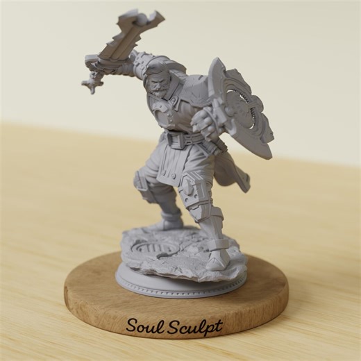 Human Paladin Fighter Enforcer Miniature, 28mm 32mm, Tabletop RPG, Dnd D&D, Pathfinder, Fantasy NPC Mini - Etsy