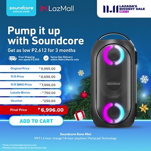 1.6K views · 173 reactions | Throwing a rave? Get Soundcore’s Rave Mini and enjoy non-stop partying with its 18-hour playtime on a 4-hour charge! Catch our 11.11 Sale and take this gadget home for only [PRICE]! Get that party going with Soundcore! Add to cart now! | Soundcore Philippines | Facebook